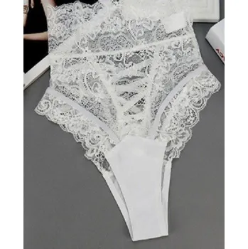 Dámské spodní prádlo Dámské sexy krajkové kalhotky do pasu J1150 bílá S