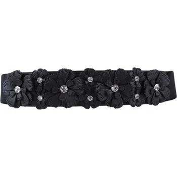 Opasek Dámský pásek s květinami L168 černá