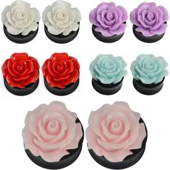 Piercing Akrylátový plug s kytičkou tyrkysová 8 mm