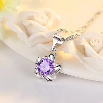 Náhrdelník Dámský náhrdelník s květinou D423 fialová
