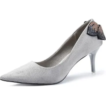 Dámské lodičky Dámské semišové lodičky s mašlí J1761 stříbrná 41