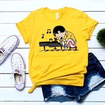 Dámské tričko s potiskem piána žlutá XXL