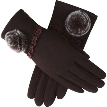 Rukavice Dámské rukavice s bambulí J822 hnědá