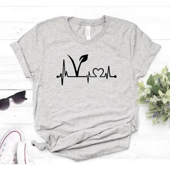 Dámské tričko s vegan symbolem šedá XXS