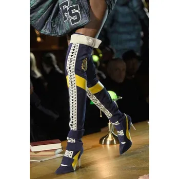 Dámské kozačky Dámské šněrovací kozačky nad kolena modrá 37