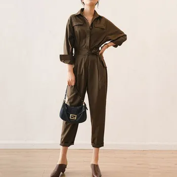 Dámský overall Dámský košilový overal hnědý S