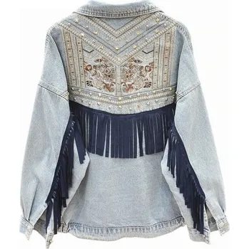 Dámská casual bunda Dámská džínová bunda s třásněmi světle modrá M