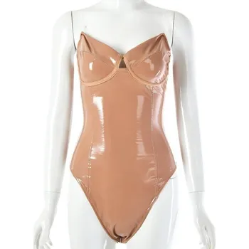 Body Dámské kožené body bez ramínek B760 tělová S