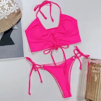 Dámské plavky Dámské bikiny P1260 tmavě růžová S