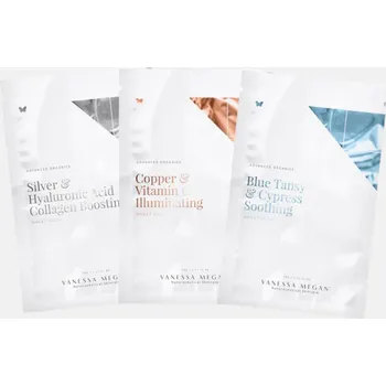 Pleťová maska Vanessa Megan Trio aktivních pleťových masek Silver, Copper & Blue Sheet Mask Trio 3 Pack
