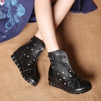 Dámské tenisky Dámské kožené kotníkové boty černá 36