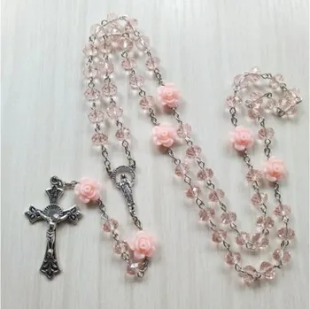 Náhrdelník Dámský náhrdelník růženec světle růžová