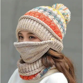 Pokrývka hlavy Dámský pletený zimní set 3 ks J1839 béžova