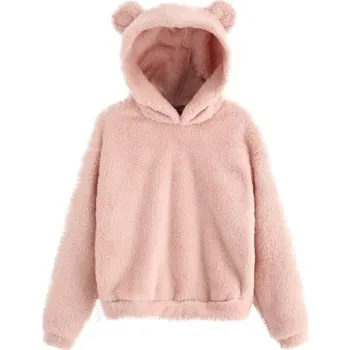 Dámská mikina Dámská chlupatá mikina s ušima růžová L