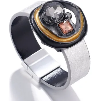 Náramek Dámský kožený náramek H484 světle šedá