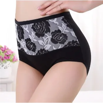 Kalhotky Dámské kalhotky s květinami do pasu černá XL