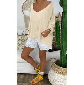 Dámské tričko Dámský asymetrický top s kulatým výstřihem béžova 3XL