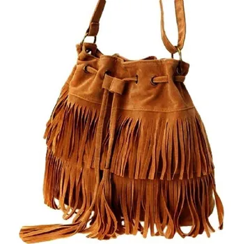 Kabelka Dámská crossbody kabelka s třásněmi hnědá