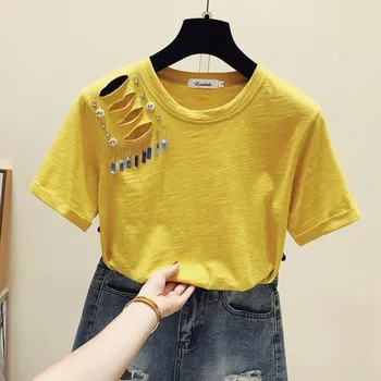 Dámské tričko Dámské zdobené tričko s průstřihy B384 žlutá S