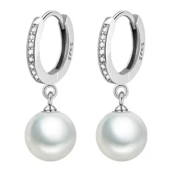 Náušnice Dámské kruhové náušnice se zirkony a perlou