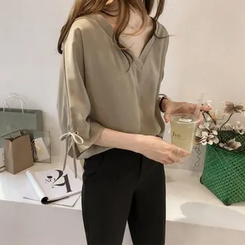 Dámská halenka Dámská halenka s mašlí Isadora khaki XXL
