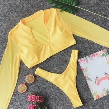 Dámské plavky Dámské bikiny s dlouhým rukávem P623 žlutá L