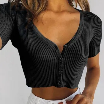 Dámský žebrovaný crop top A1357 černá XS