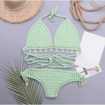 Dámské plavky Dámské pletené bikiny P788 světle zelená S