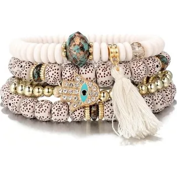 Náramek Dámský vícevrstvý náramek 4 ks bílá