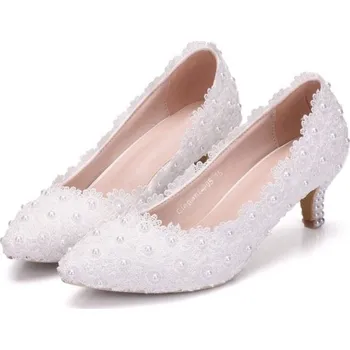 Dámské lodičky Dámské svatební lodičky s květinami a perlami J1172 bílá 34