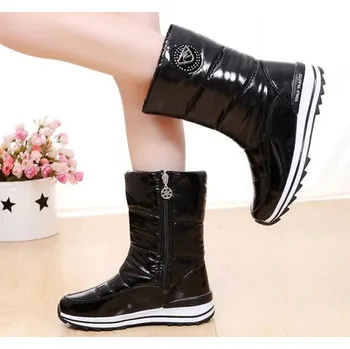 Dámská zimní obuv Dámské lesklé zimní boty J1736 černá 40
