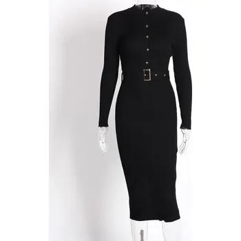 Dámské šaty Dámské úpletové šaty s dlouhým rukávem černá M