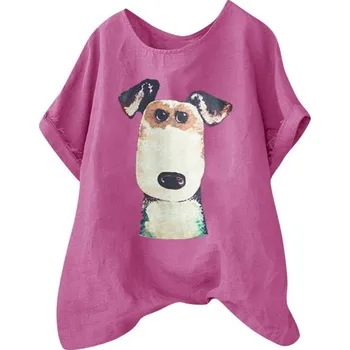 Dámské tričko Dámské tričko s potiskem psa tmavě růžová 3XL