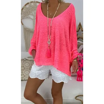 Dámské tričko Dámský asymetrický top s kulatým výstřihem tmavě růžová 4XL