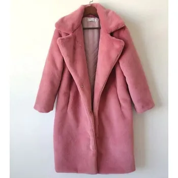 Dámský kabát Dámský huňatý kabát tmavě růžová L