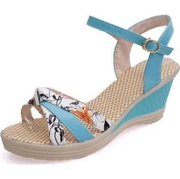 Dámská obuv Dámské sandály na klínovém podpatku modrá 41