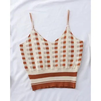 Dámský kostkovaný crop top A1208 khaki M