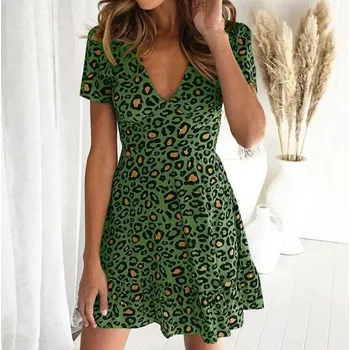 Dámské šaty Dámské leopardí šaty P607 zelená L