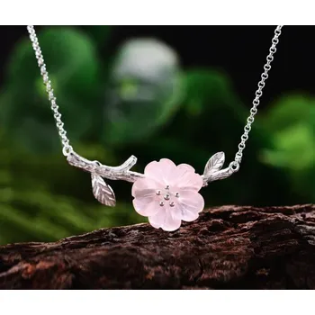 Náhrdelník Dámský náhrdelník s květem na větvi A1605 růžová