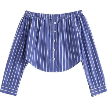 Dámská košile Dámská pruhovaná košile s odhalenými rameny modrá S