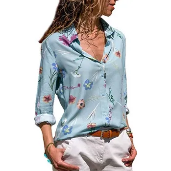 Dámská košile Dámská košile s květinami světle modrá XL