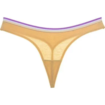 Kalhotky Dámská tanga s pruhovaným lemem béžova M