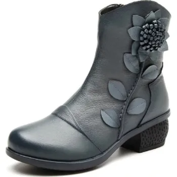 Dámské tenisky Dámské kotníkové boty s květinou J1712 šedá 39