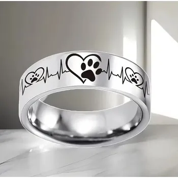Prsten Ocelový prstýnek tlapička a srdíčko
