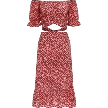 Dámská sukně Dámský květovaný crop top a sukně B1099 červená S