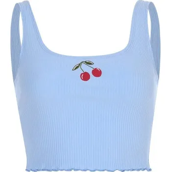 Dámské krátké tílko s třešní světle modrá S
