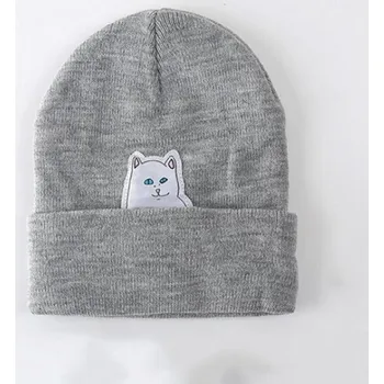 Čepice Dámská beanie čepice s kočkou šedá