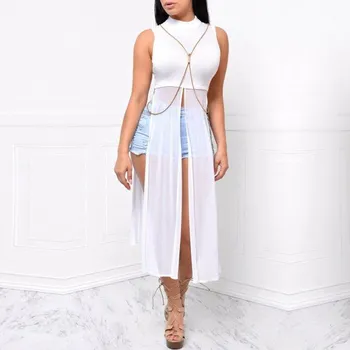 Dámský dlouhý top průsvitný bílá M