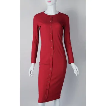 Dámské šaty Dámské dlouhé šaty s knoflíky J2813 vínová S