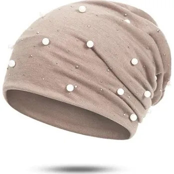 Pokrývka hlavy Dámská čepice s perlami a kamínky J3091 starorůžová